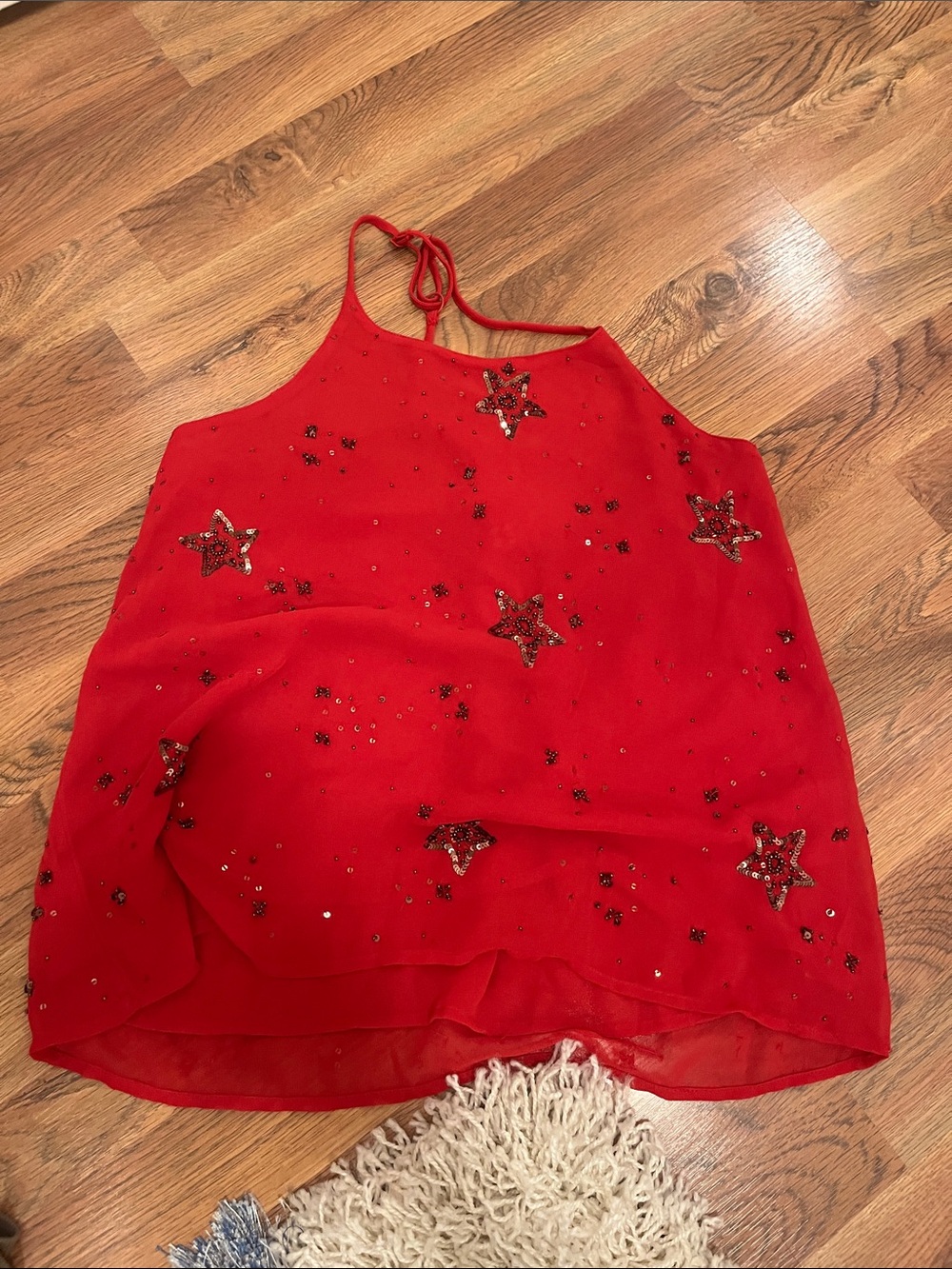 Free People Red Beaded Star Halter Tank